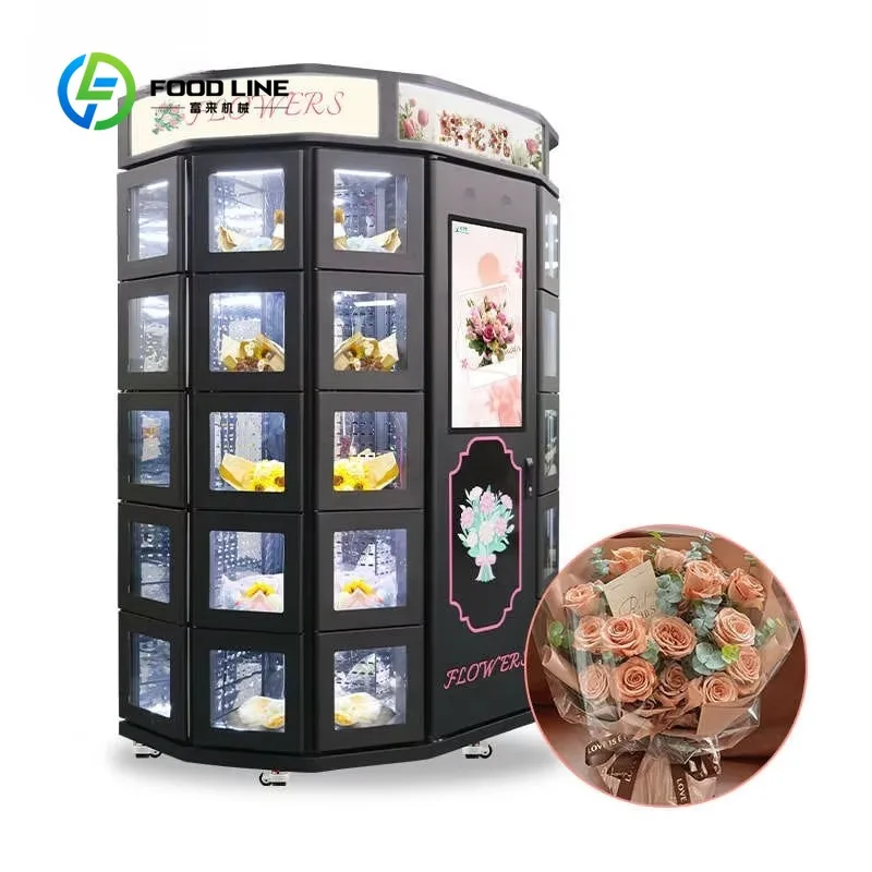 floral self‑service kiosk full‑auto refrigerated fresh‑bouquet dispenser LED display module for commercial retail project