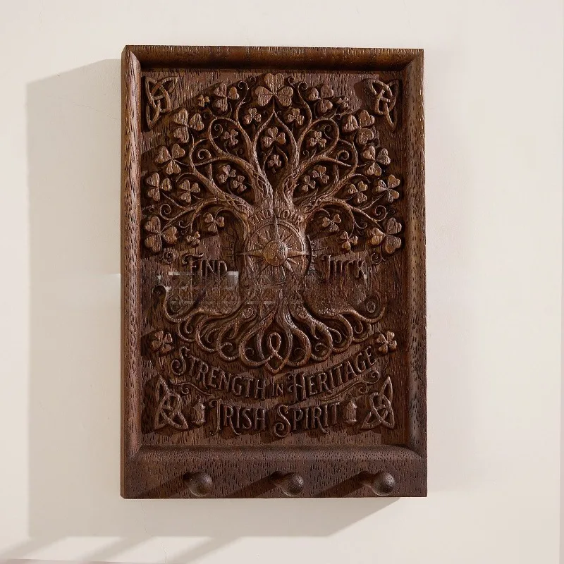 Keychain Plaque Intricately Carved Solid Wood Rectangular European-Style Furniture Ornament