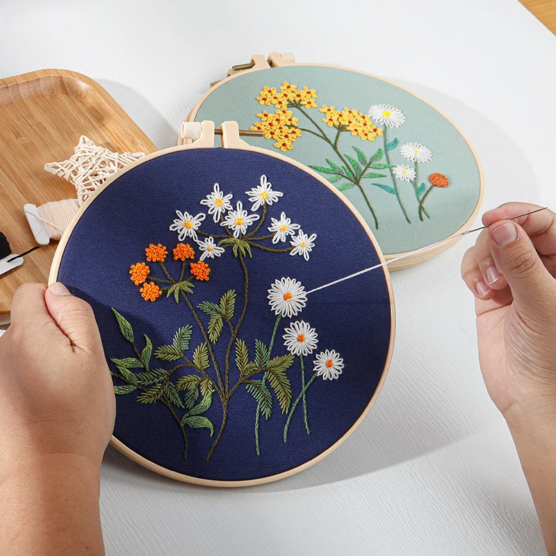 Flower DIY   Kits Beginners Embroidery Kit for Adults with  Hoops