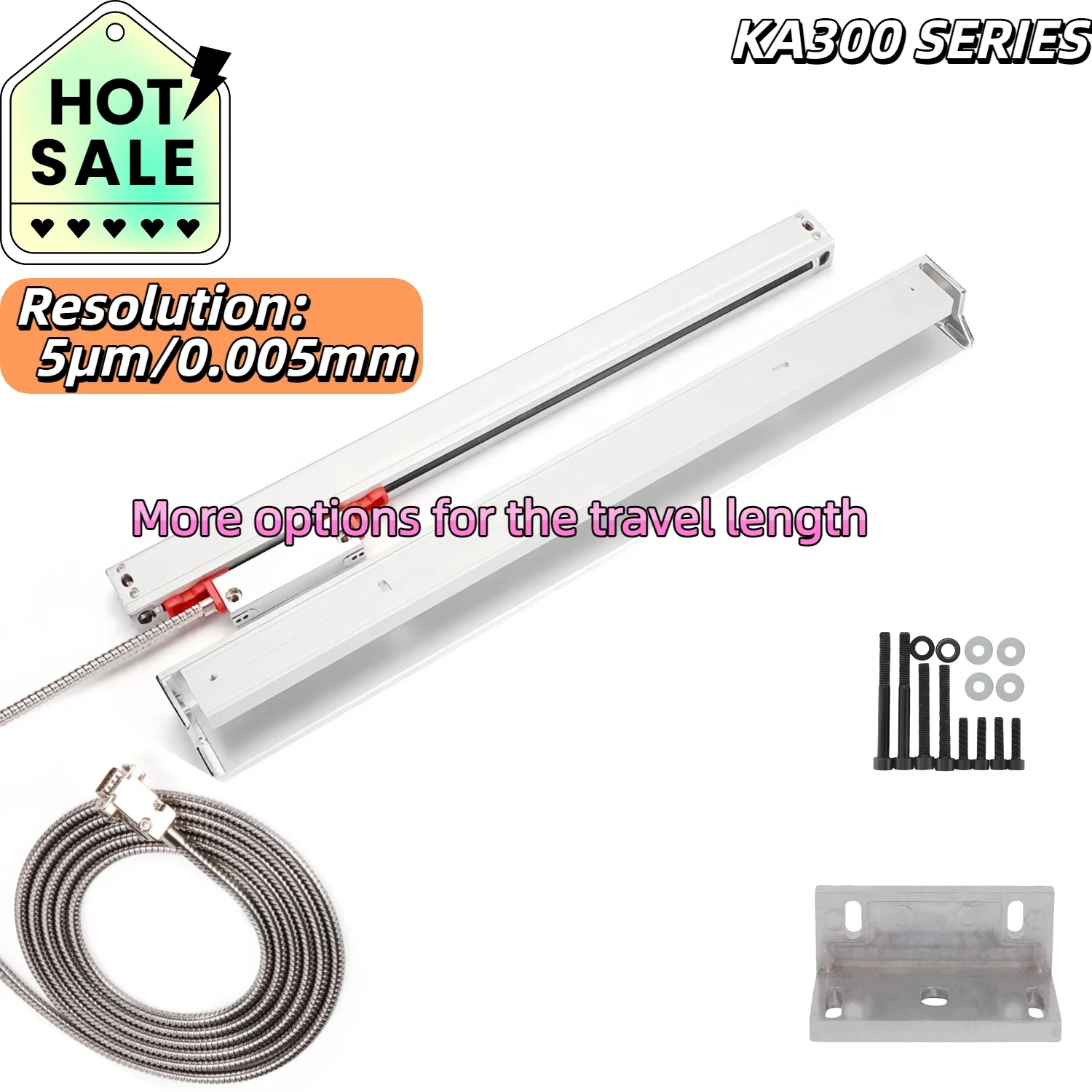 

KA-300 0.005mm （5μm） Optical Grating Ruler Sensor Linear Scale For DRO Lathe Milling Machine TTL 70mm~ 420mm