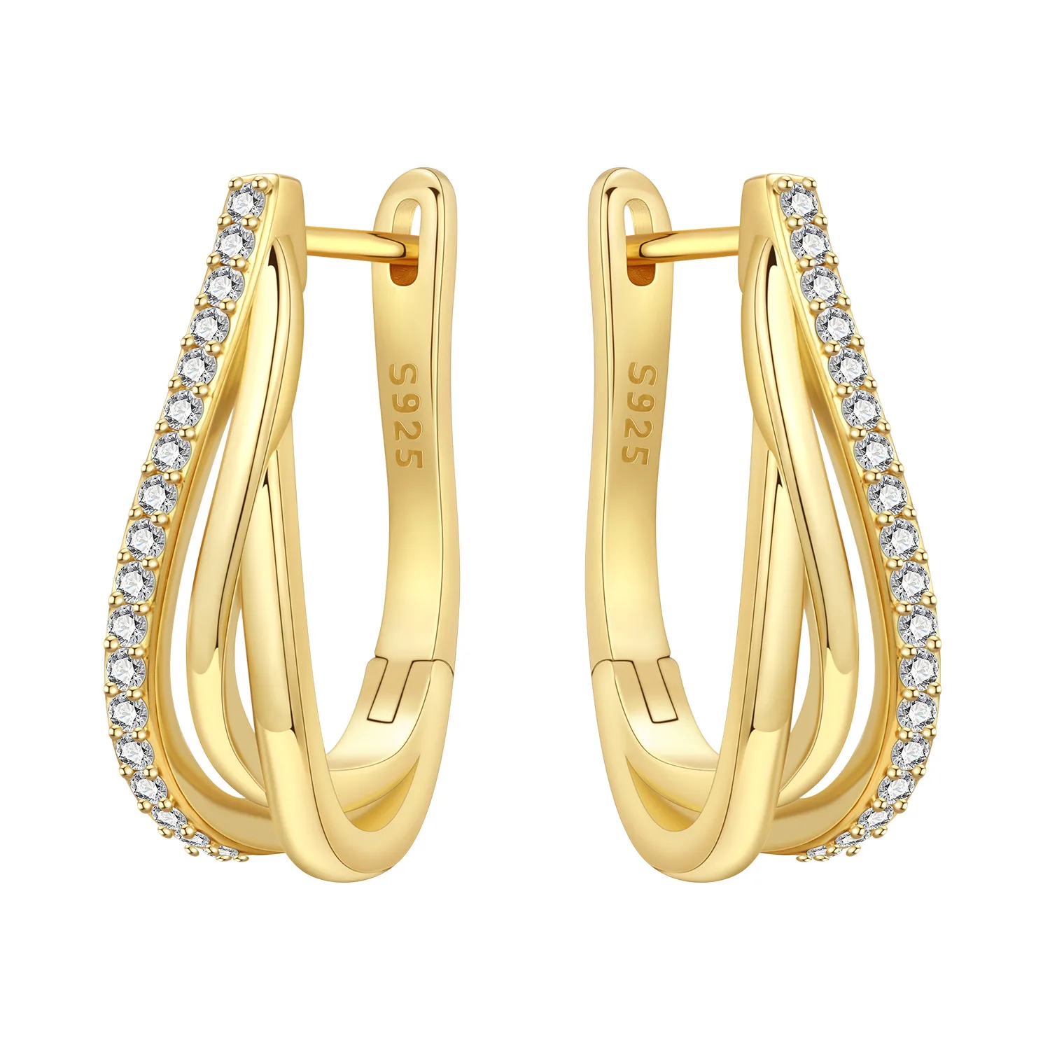 

PANPOKI S925 Sterling Silver Golden Three Circle Design Earrings Hoop Earrings For Women Jewelry Original Party Trendy Gifts