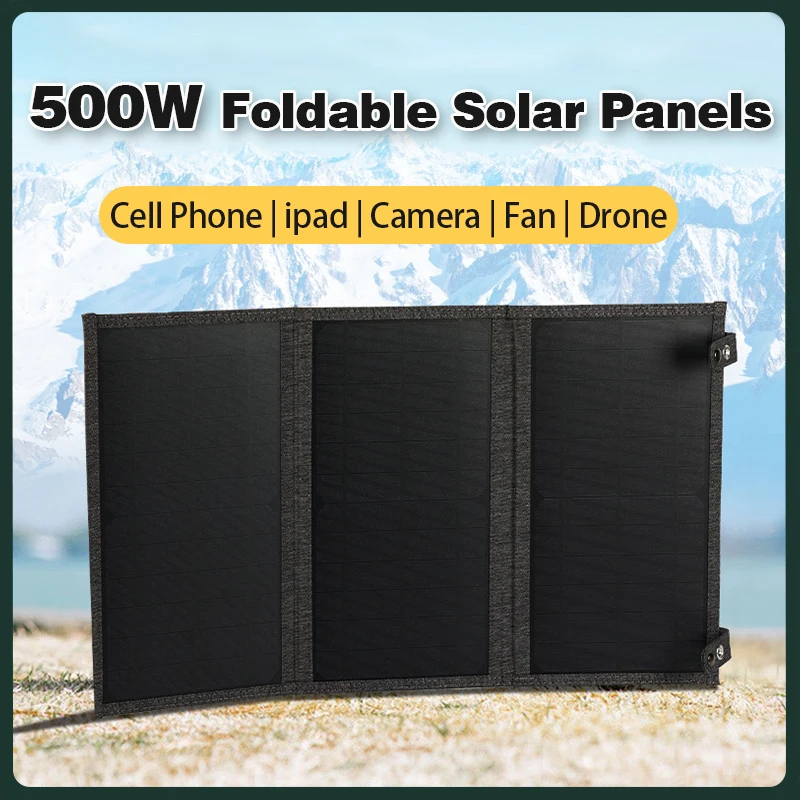 

500W Foldable Solar Panel Portable Waterproof Power Bank Solar Mobile Power Supply QC3.0 Fast Charging Suitable for Outdoor