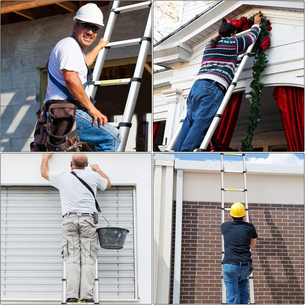 Escada telescópica de alumínio EN131 com capacidade de 8,5 pés e 330 libras para trabalho ao ar livre em RV doméstico