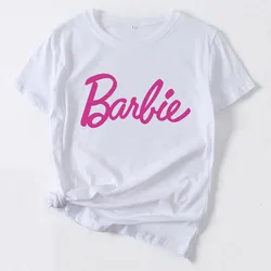 Barbie Movie Around The Same Short-sleeved Clothes Barbie Support Clothing Tops Round Neck Loose Women Loose Harajuku T-shirt