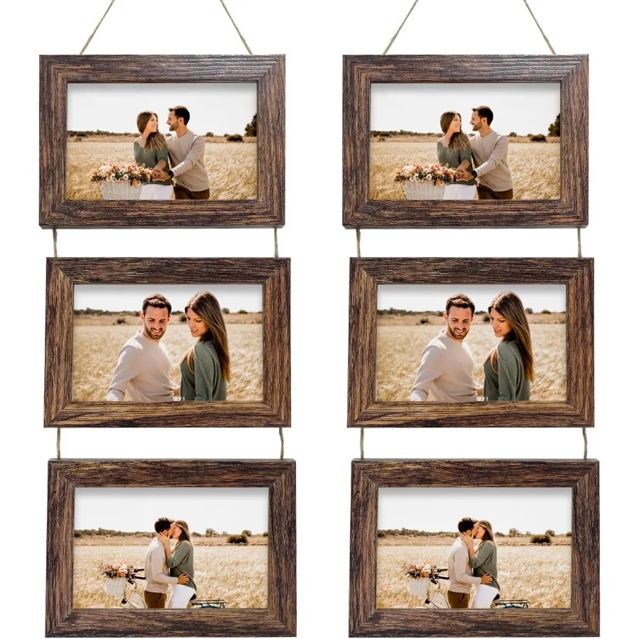 

5x7 Wall Hanging Picture Frames Collage with 3 Opening Rustic Brown Frames 2 Pack