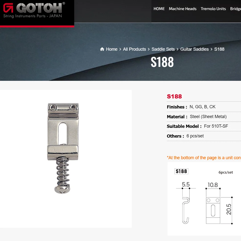 

1 комплект оригинальных седел GOTOH S188 / седел для электрогитарного бриджа 10,8 мм, СДЕЛАНО В ЯПОНИИ