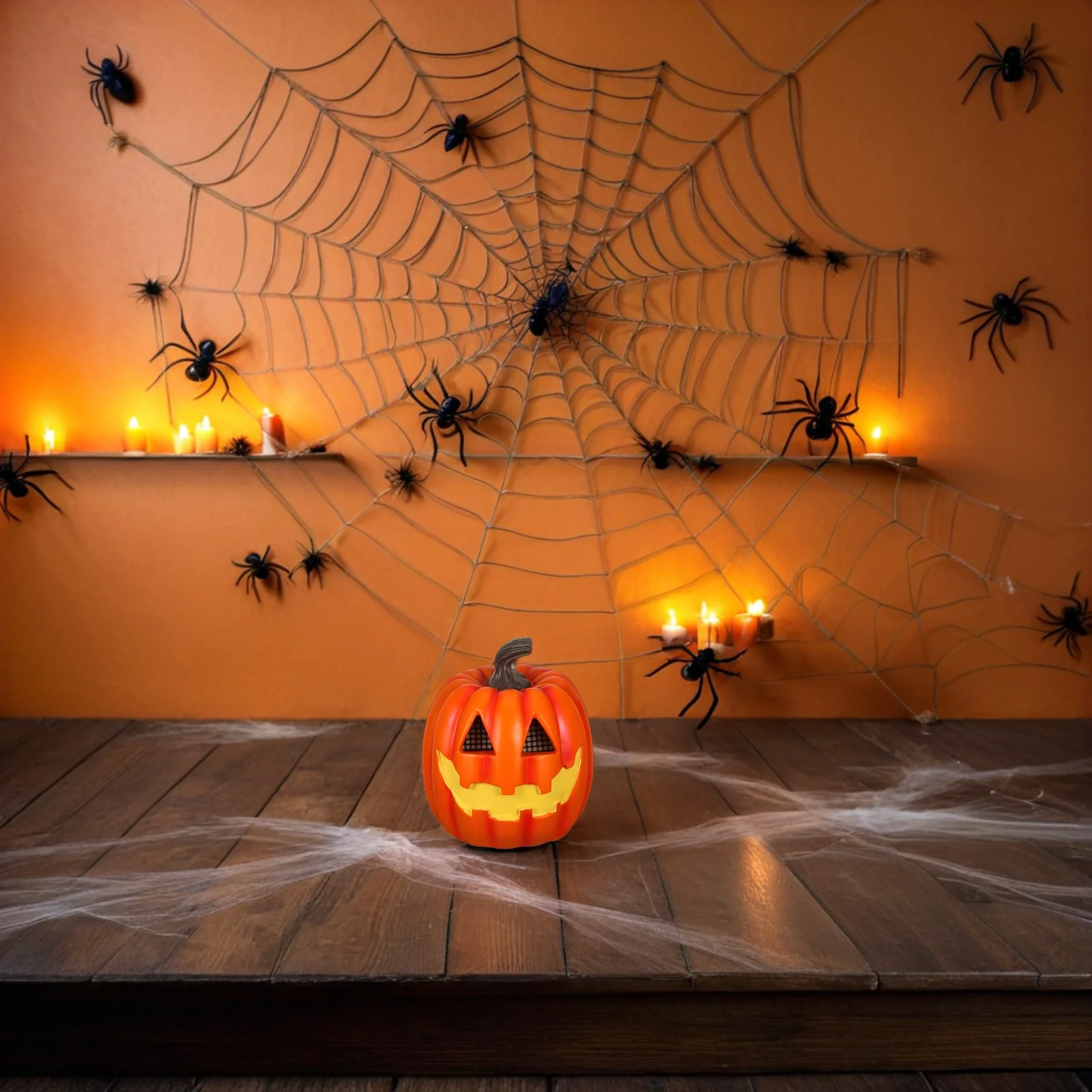 

Halloween Pumpkin Lantern Resin Glow Haunted House Light Up Jack-O-Lantern Flameless Outdoor Halloween Decor