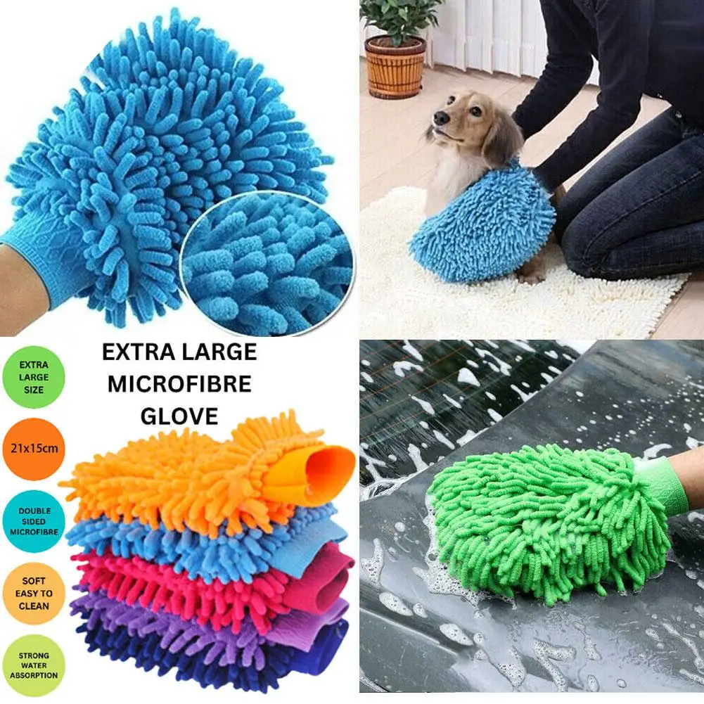 Hot Sale 2 In 1 Ultrafine Fiber Chenille Microfiber Car Wash Glove Mitt Soft Mesh Backing No Scratch For Car Wash And Clean N8g0