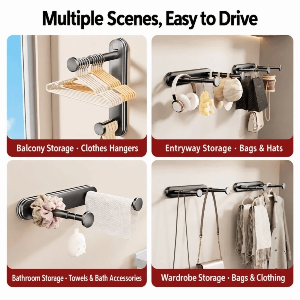 Suction Cup Hanger Organizer Stacker Telescopic Non Punching Clothes Rack Organizer Non Marking Double Layer