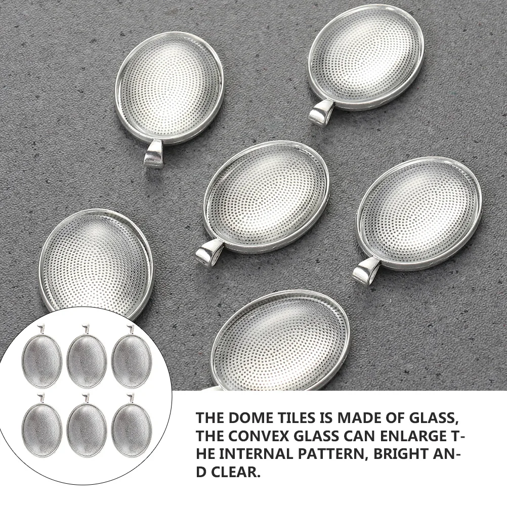 6 قطعة الوقت الأحجار الكريمة قلادة صينية البيضاوي زجاج قبة Diy بها بنفسك صنع المجوهرات قاعدة الحرفية الراتنج فارغة إعداد قلادة قاعدة #2