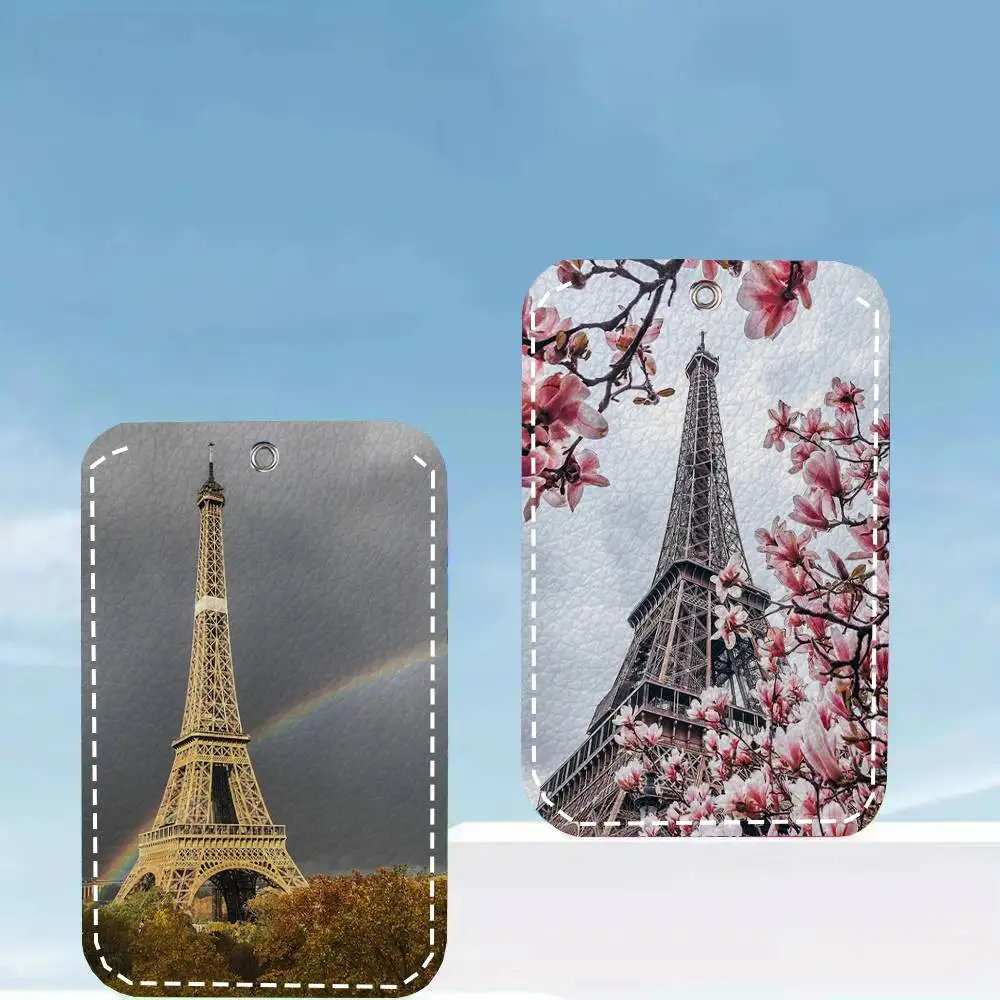 Eiffel Tower Card Case Keychain Access Card Bag Key Tag Ring Leather Card Holder Key Ring Access