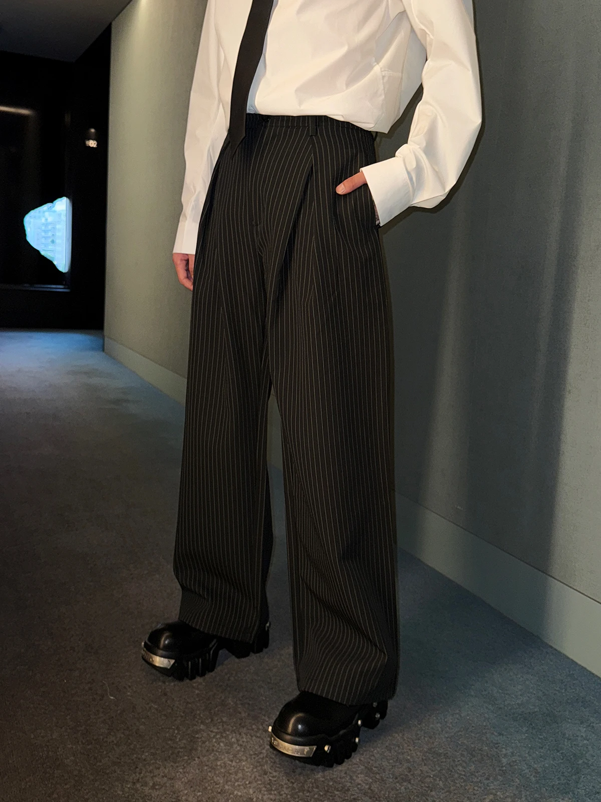 

Мужские широкие брюки-костюмные, свободные, прямые, в пол, повседневные, модные, из полиэстера, легкие, Maturi Sle