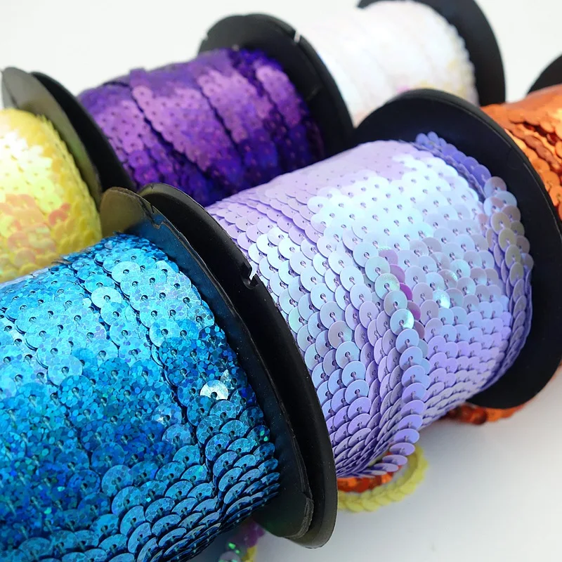 Sequin Strip 6mm Spangle Flat Sequins Trim Paillette Spool String Metallic Shiny Trim Sewing Paillette String for Mermaid Dress