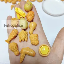 8pcs 1:6 Simulated Miniature Food Resin Potato Figurines Fried Chicken with Fries For Dollhouse Kitchen Toys