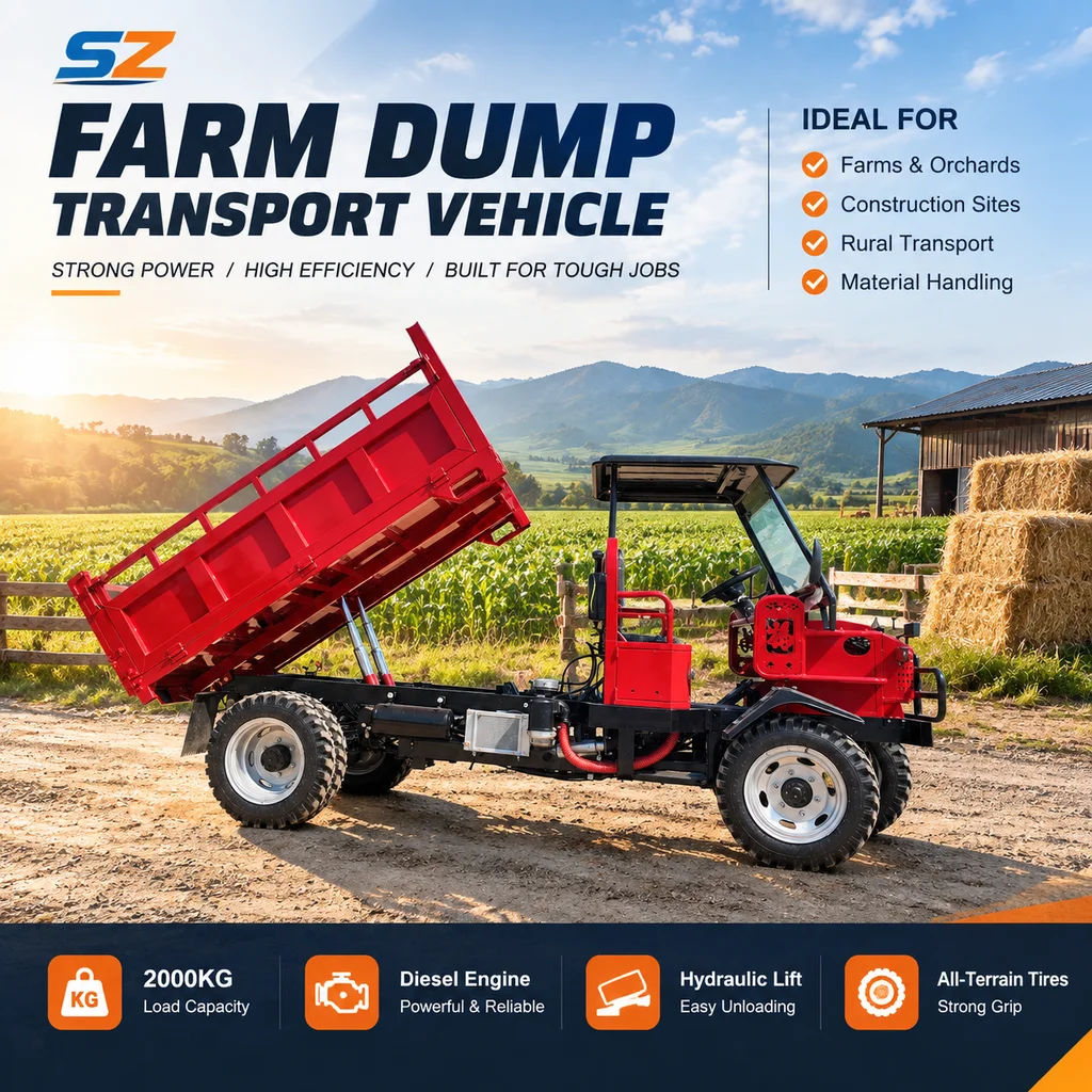 Farm Tipper Vehicle with Dual Lift Cylinders and Four Wheel Chassis for Agricultural Use