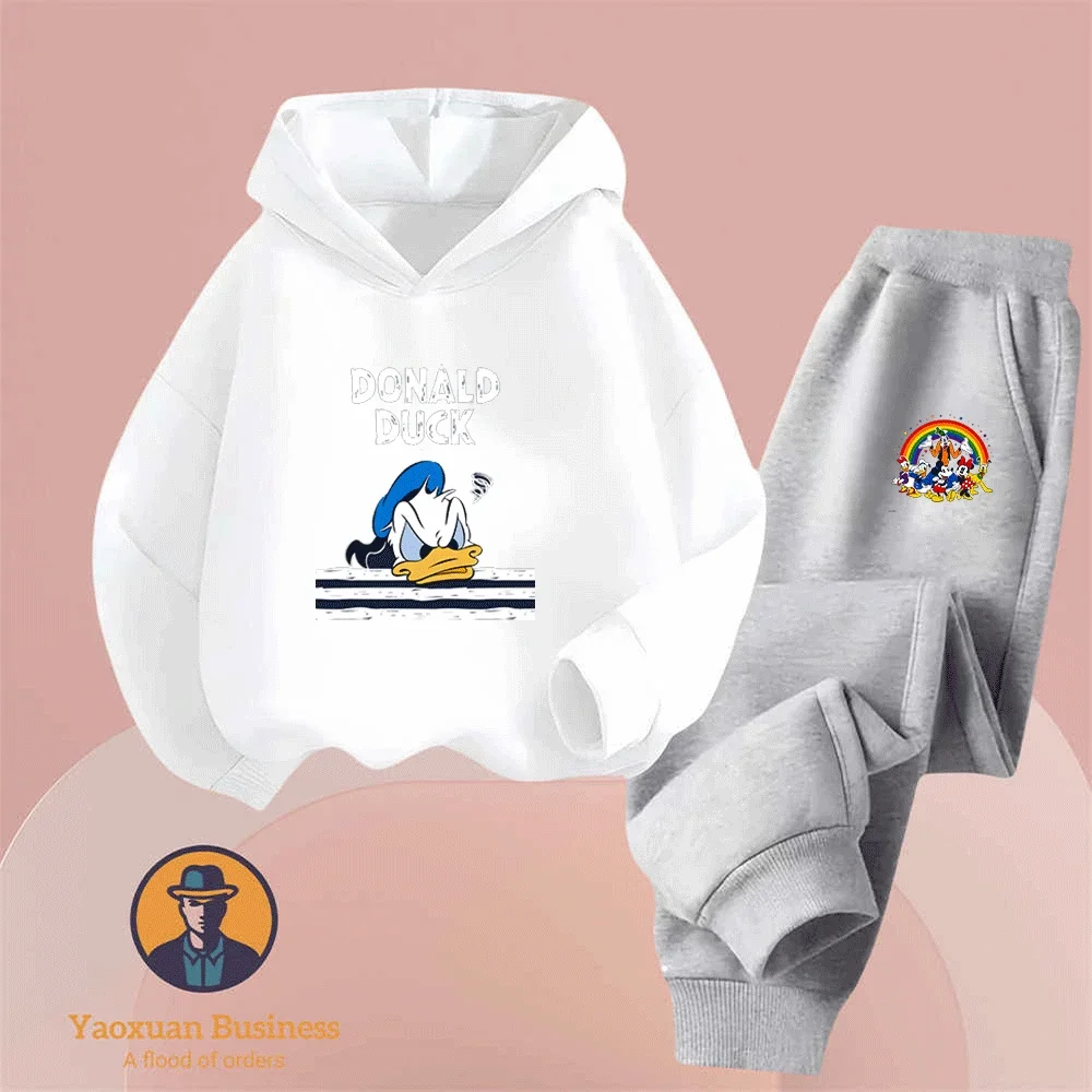 شعبية 2025 دونالد داك بنين بنات 2 قطعة هوديي مجموعة لطيف الكرتون طباعة يندبروف الدافئة الخريف الشتاء أنيق #2