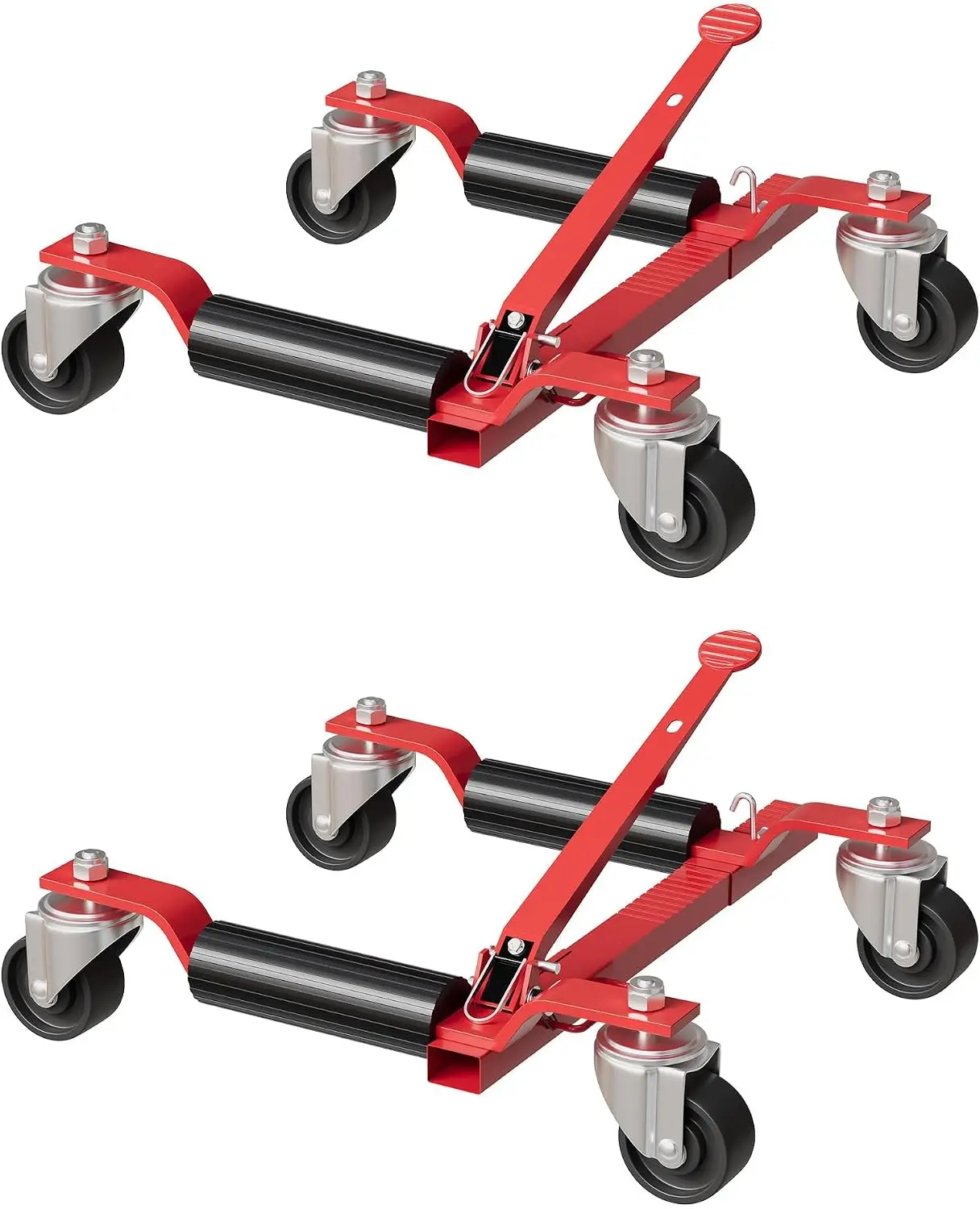 Tacleekii 2 4 Pack Car Wheel Dolly Jack 1500LBS Capacity Wheel Dolly with Mechanical Ratcheting Pedal, Heavy Duty Vehicle Positioning Jack with Steel Twin Rollers for Auto Repair, Tire and Vehicle Moving, Red