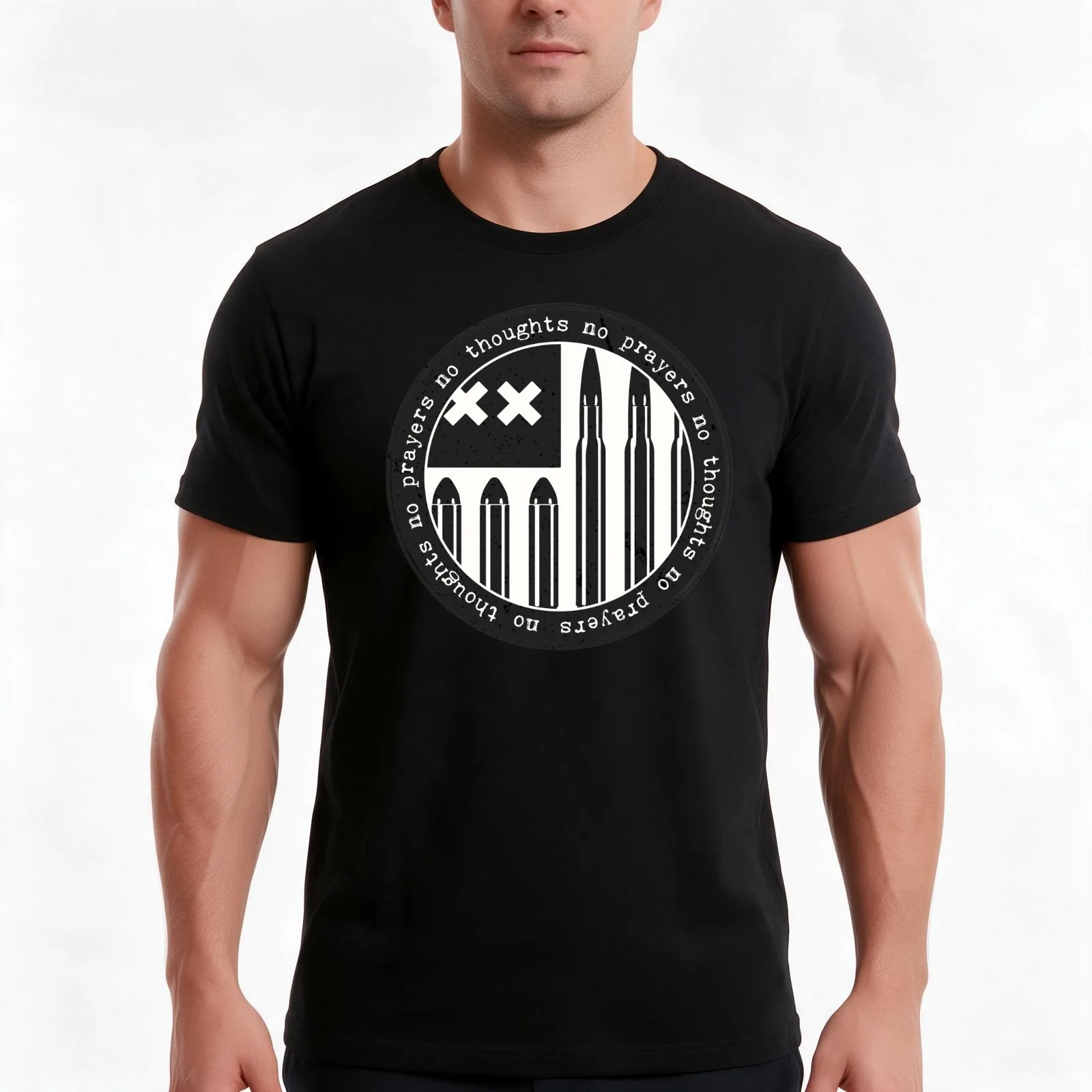 no thoughts no prayers T-Shirt, Summer Casual Cotton Tee, Oversized Streetwear Tops, Vintage Graphic Print, Unisex Men Women