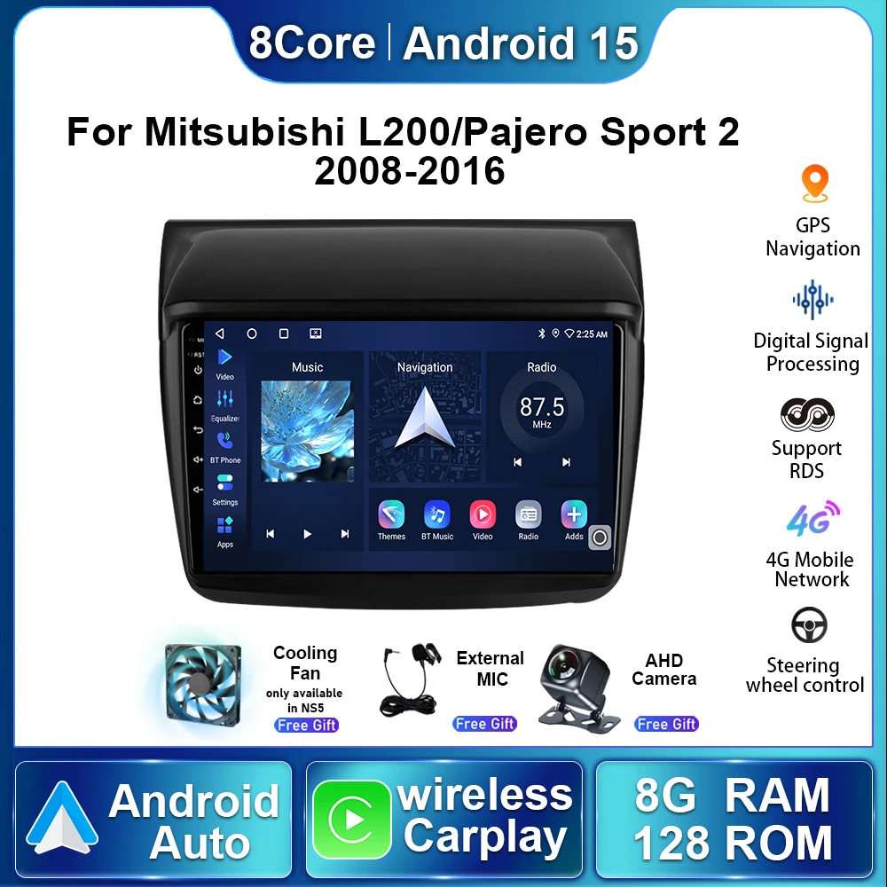 Stereo Wireless Carplay For Mitsubishi Pajero Sport 2 L200 Triton 2008- 2016 Android 15 Autoradio Multimedia Player Car Navi GPS