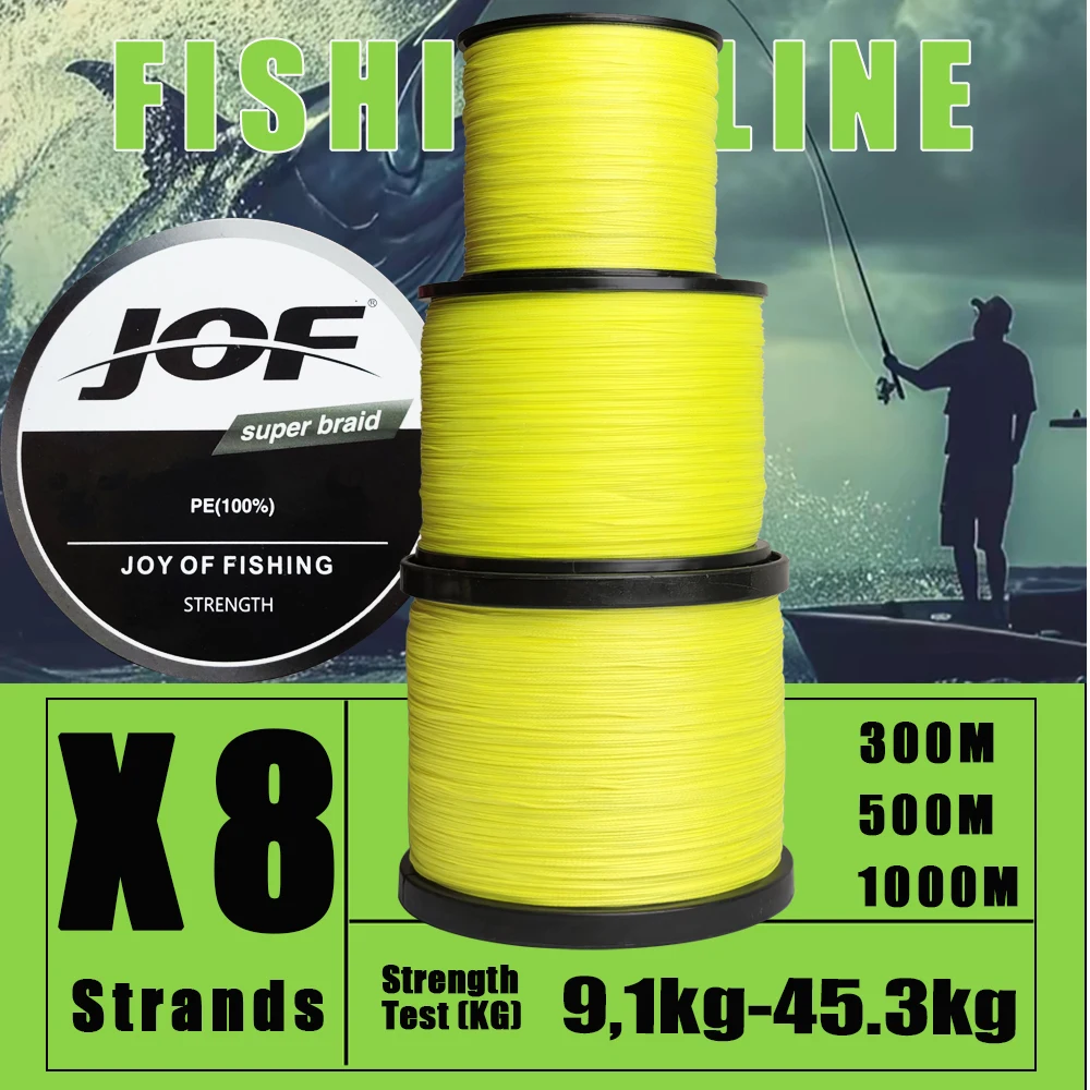 JOF Neue 8-Strang Geflochtene Schnur PE 1000/500/300M Langlebige Verschleißfeste Meeres- und Salzwasser-Karpfenschnur 20-100LB Pesca