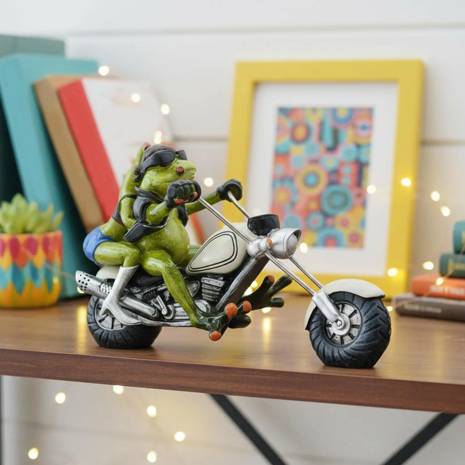 Resin Lovers Frogs Ride Motorcycles 3D Craft Ornaments Creative Frog Model Home Office Tabletop Decor Gift for Home Living Room