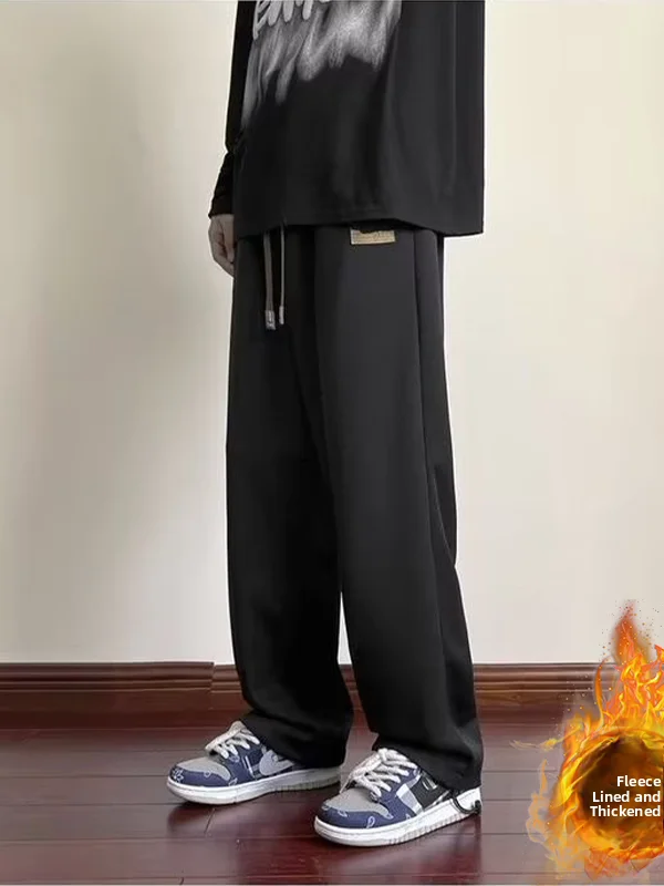 

Men's Casual Pants Loose Straight Leg Autumn Winter Thiened Fce Outdoor Sle plus Size Long Trousers Comfortable Fit