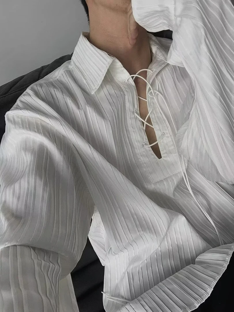 

Baroque Style Men's Shirt Special Texture Long Sleeve Loose Fit Tie Dye Striped Point Collar Youthful Popular Spring Shirt