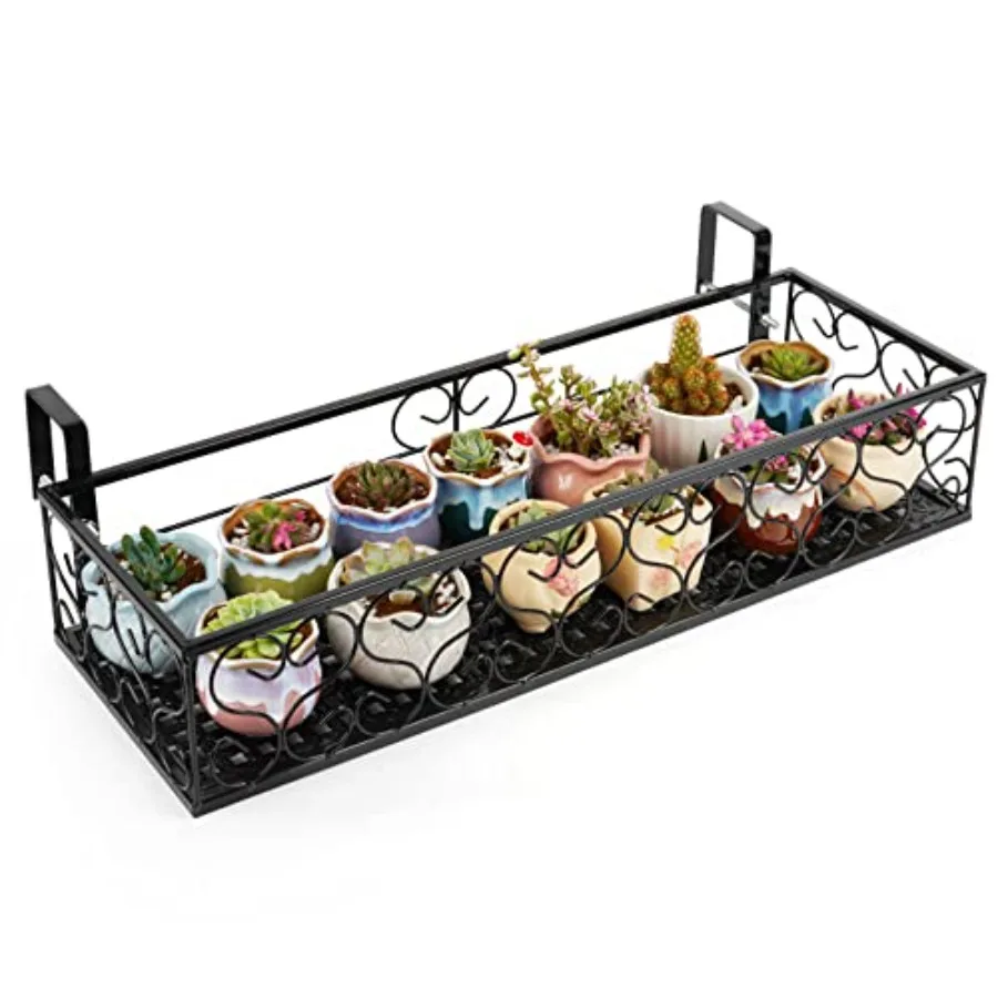 

Balcony Flower Pot Stand Rack Patio Railing Shelf Plant Pots Holder Windows decorate L, Black