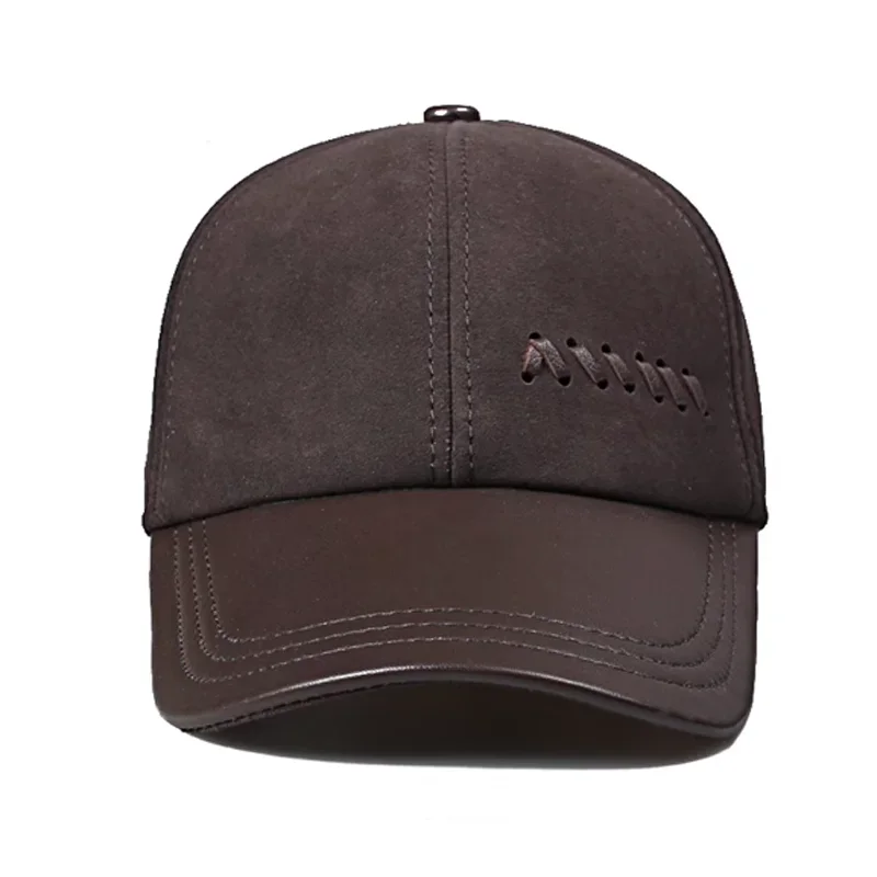 New Spring Men's Real Genuine Pig Leather Baseball Cap Hat Winter Warm Caps Hats Men Wome Black/Coffee