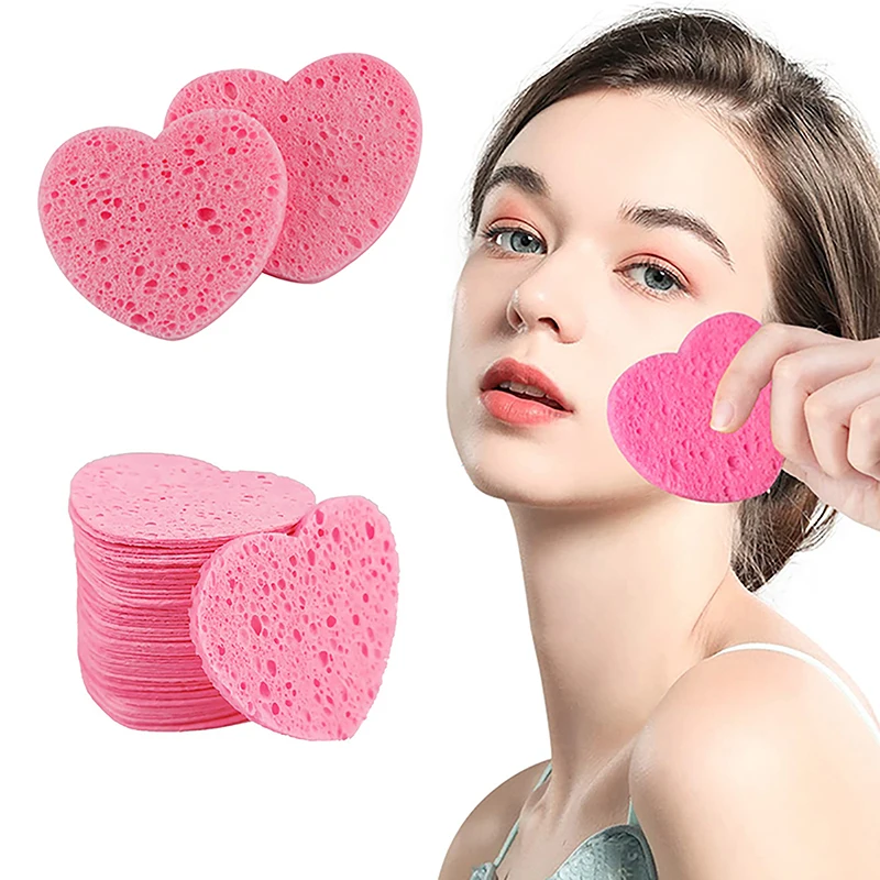 

20/50pcs Heart-Shaped Face Sponge Remover Tool Natural Wood Pulp Cellulose Compress Cosmetic Puff Facial Washing Sponge Makeup