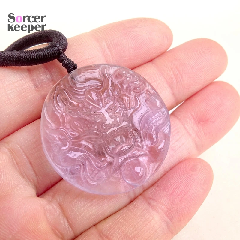 

Natural Gemstone Amethyst Stone Dragon Pendant Necklace Carved Crystal Jewelry Charm Reiki Amulet Gifts for Women Men BP059