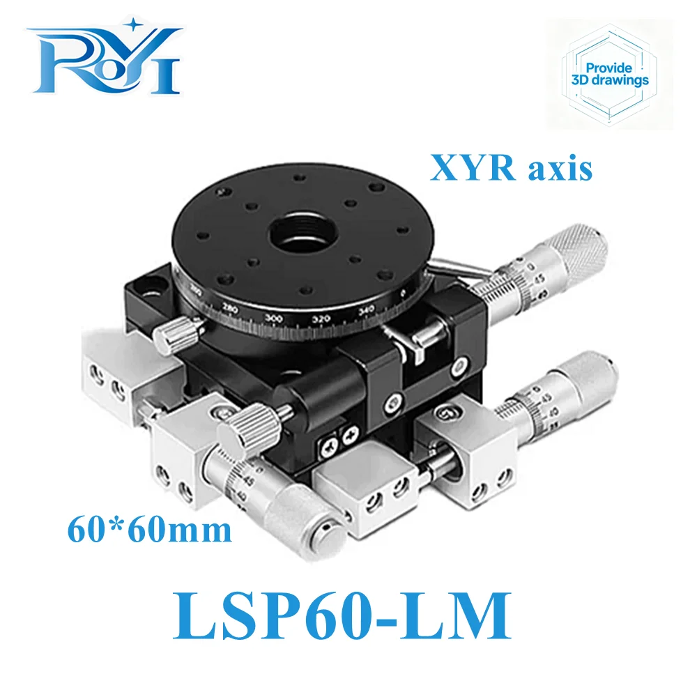 XYR Axis 3 Axis 60*60mm LSP60-LM XYR60-LM Manual Trimming Platform High Precision Translation Table And Rotary Table Cross RailM