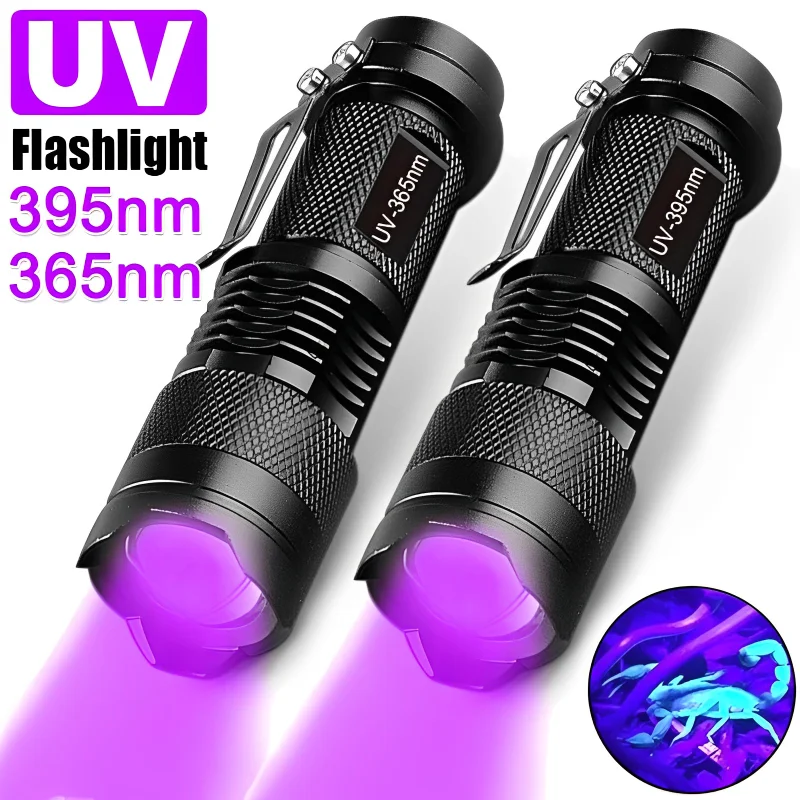 

Mini UV Flashlight LED Ultraviolet Portable Torch Zoomable 395nm Black Light Inspection Lamp Pet Urine Stain Detector Tools