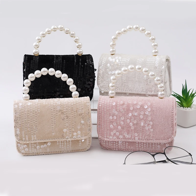 Fashion Children\'s Shoulder Bag Women\'s Handbag purse Pearl Sequins Hot Selling Girl Baby Cute Zero Wallet Princess Bag