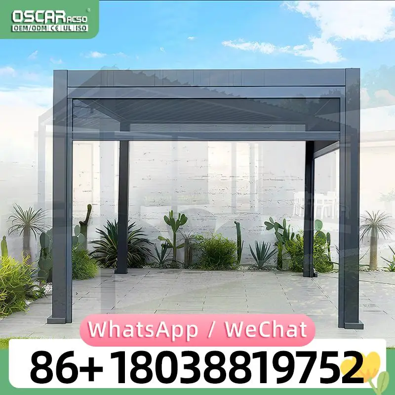 Outdoor Retractable Louvered Pergola with Motorized Aluminum Frame Waterproof Modern Design for Hotels Balconies pergola