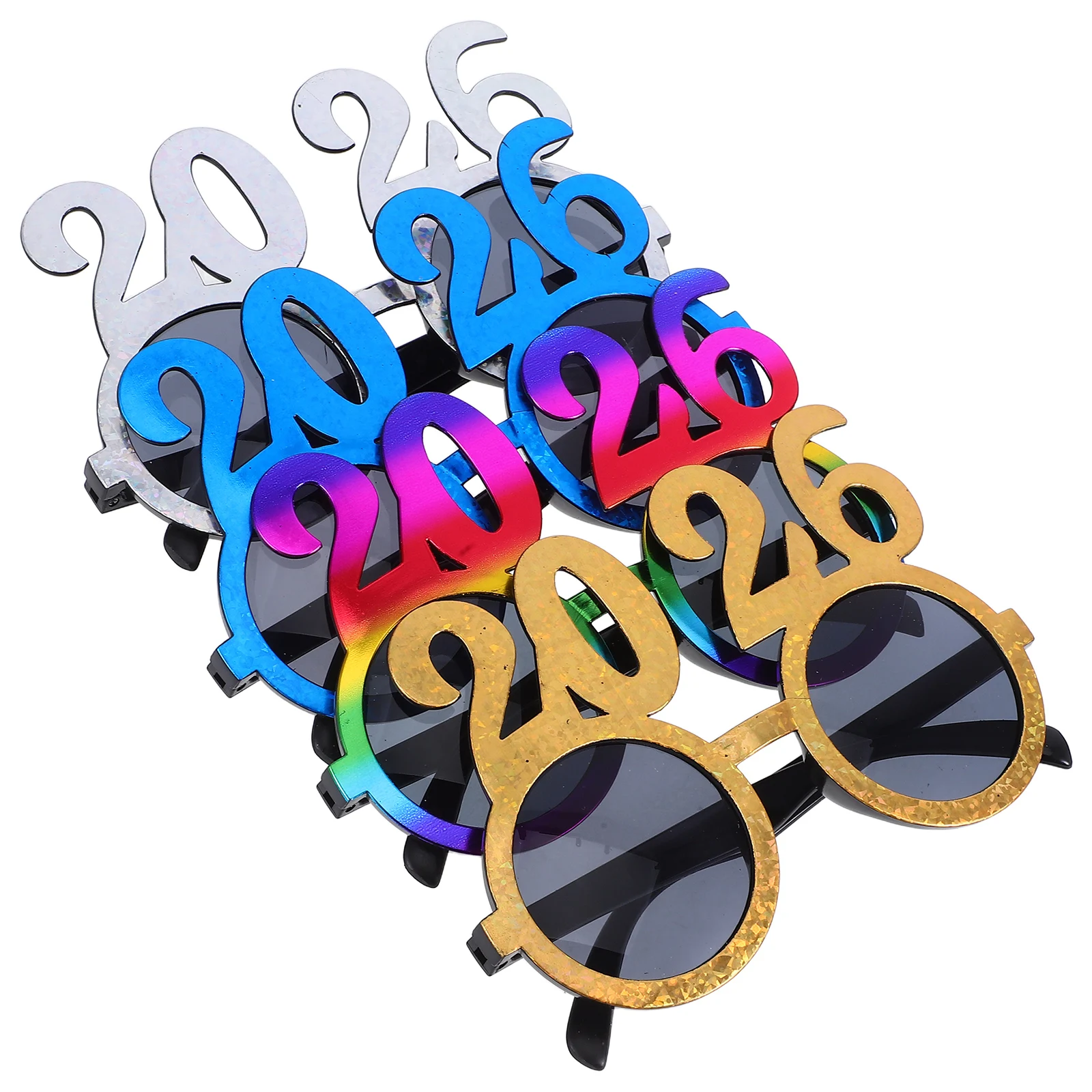 

4 Pcs 2026 Glasses Happy New Year Eyeglasses Year's Eve Years Party Round Lens Accessories Photo