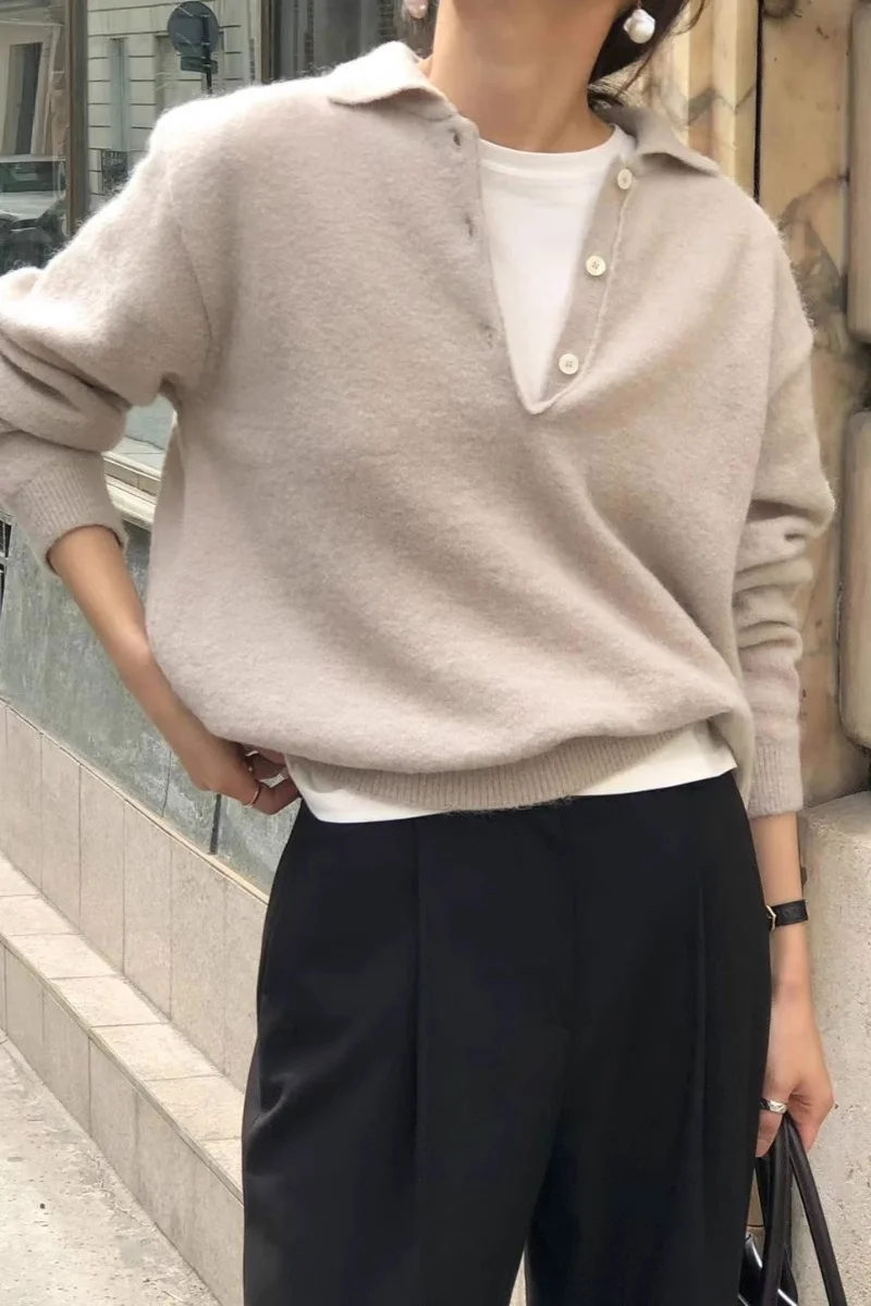 

100% Merino Wool Women's V-neck Pullover Sweater For Autumn Winter Casual Fashion Soft Knitted Cashmere Sweater