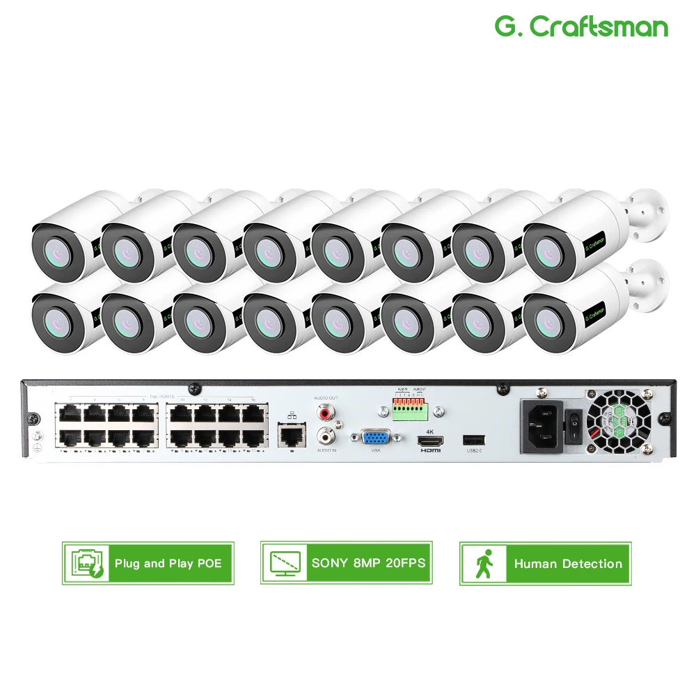 G.C SONY 4K,POE,Kit System,8MP 20FPS,CCTV Security,Person Vehicle Detection,Audio,Surveillance,Video,Guard Viewer UNI