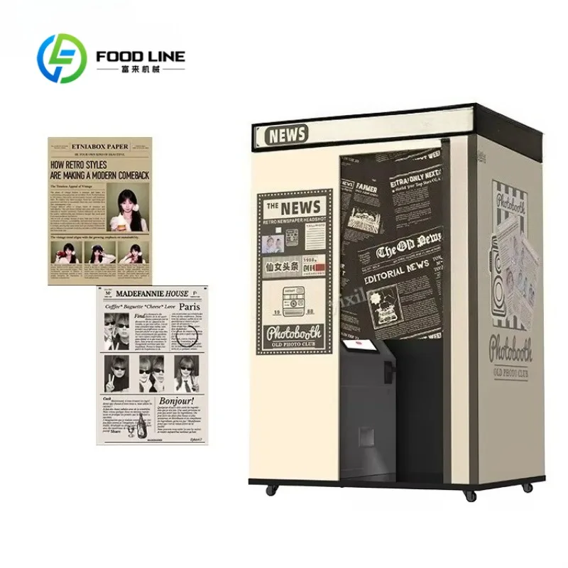 Retro-Style Newspaper Photo Booth for Sale Dslr Photo Booth Thermal Sublimation Printer Enclosed Photo Booth Kiosk Customized