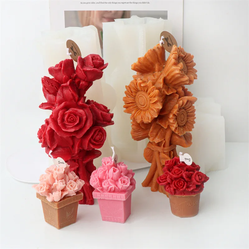 Rose Tulip Flower Pot Candle Silicone Mold Gypsum form Carving Art Aromatherapy Plaster Home Decoration Mold Gift Handmade