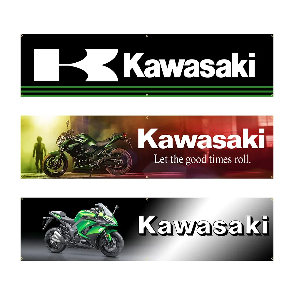 

60X240cm Kawasakis Niajas Team Motorcycle Banner Flag Polyester Printed Garage or Outdoor Decoration Tapestry