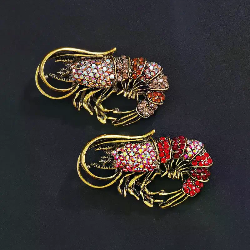 Fashion Rhinestone Based Shrimp Shaped Brooches For Women Clothing Coat Jewelry Accessries Gifts