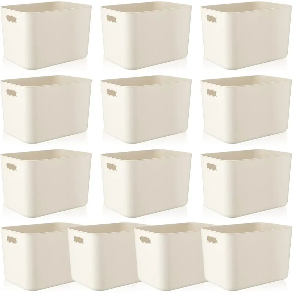 

Set of 10 White Plastic Storage Bins for Pantry and Kitchen Organization (14 x 10.5 x 9.5 Inch)