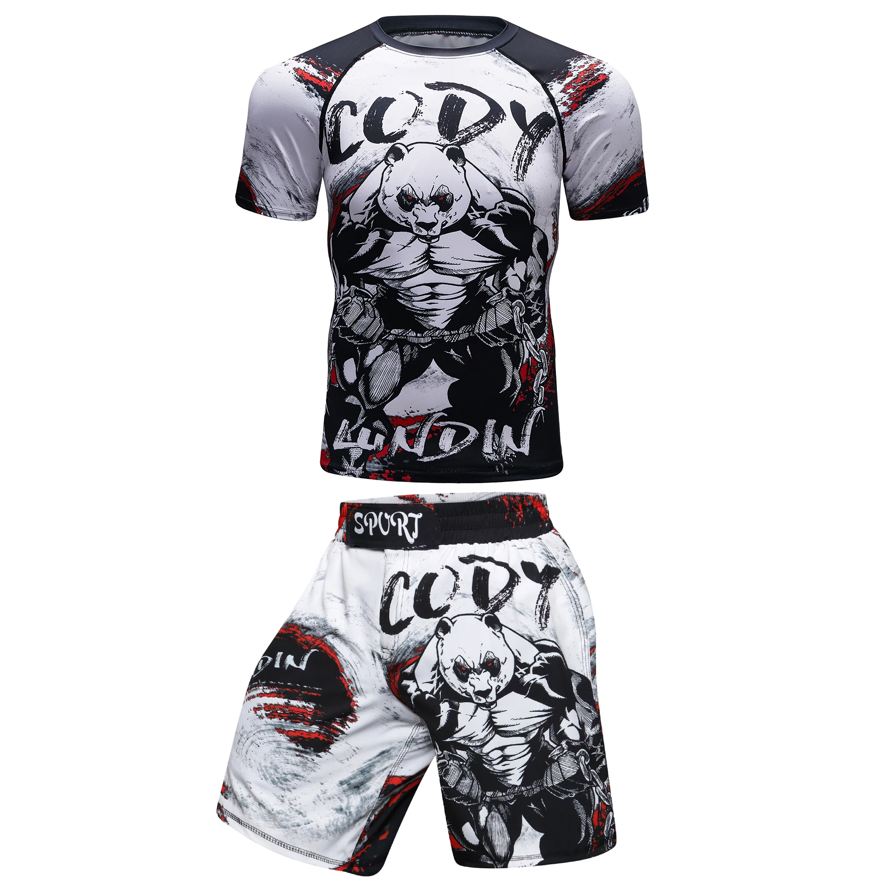 Cody lundin 3d brazilec jiu jitsu manto tričko + grappling kamaše box šortky 4 v 1 zápas sval rashguard pánské sada