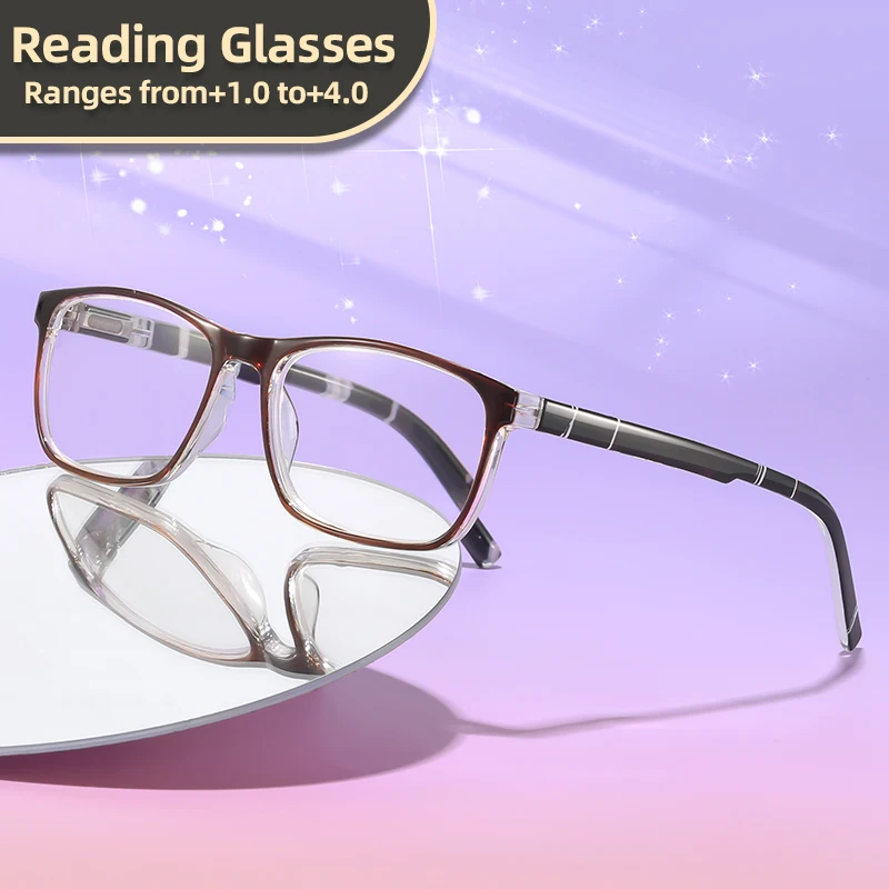 Oyalie Halbtransparente Lesebrille mit quadratischem Farbverlauf, schlichtes und elegantes Design, breckt traditionelle Stereotypen, altersreduzierend, Gesichtsformung, geeignet für beruhigende und