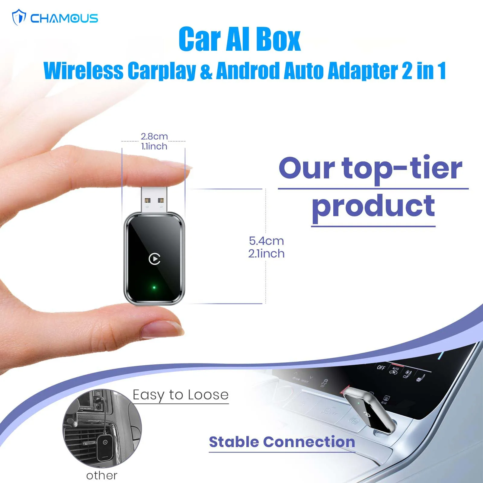 محول Carplay اللاسلكي Android Auto 2 في 1 Car Mini Box محول لاسلكي USB التوصيل والتشغيل بلوتوث واي فاي اتصال سريع OEM