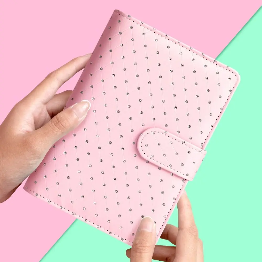 Rainstone Patterned Cover Money Saving Binder 6-Ring PU Leather Savings Challenges Book Compact A6 Envelope Savings Challenge