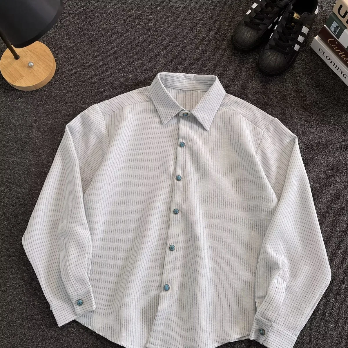 Corduroy Long Sleeve Shirt Men's Loose Fit Collar Jacket Spring Autumn Trendy Teenage Casual Polyester Antibacterial Shirt