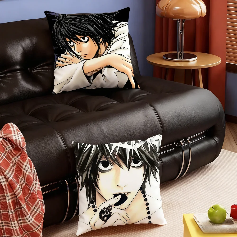 Anime D-Death N-Note Lawliet L cushion cover Soft Smooth Pillow Case Hidden Zipper Washable Decorative Couch Office Gift