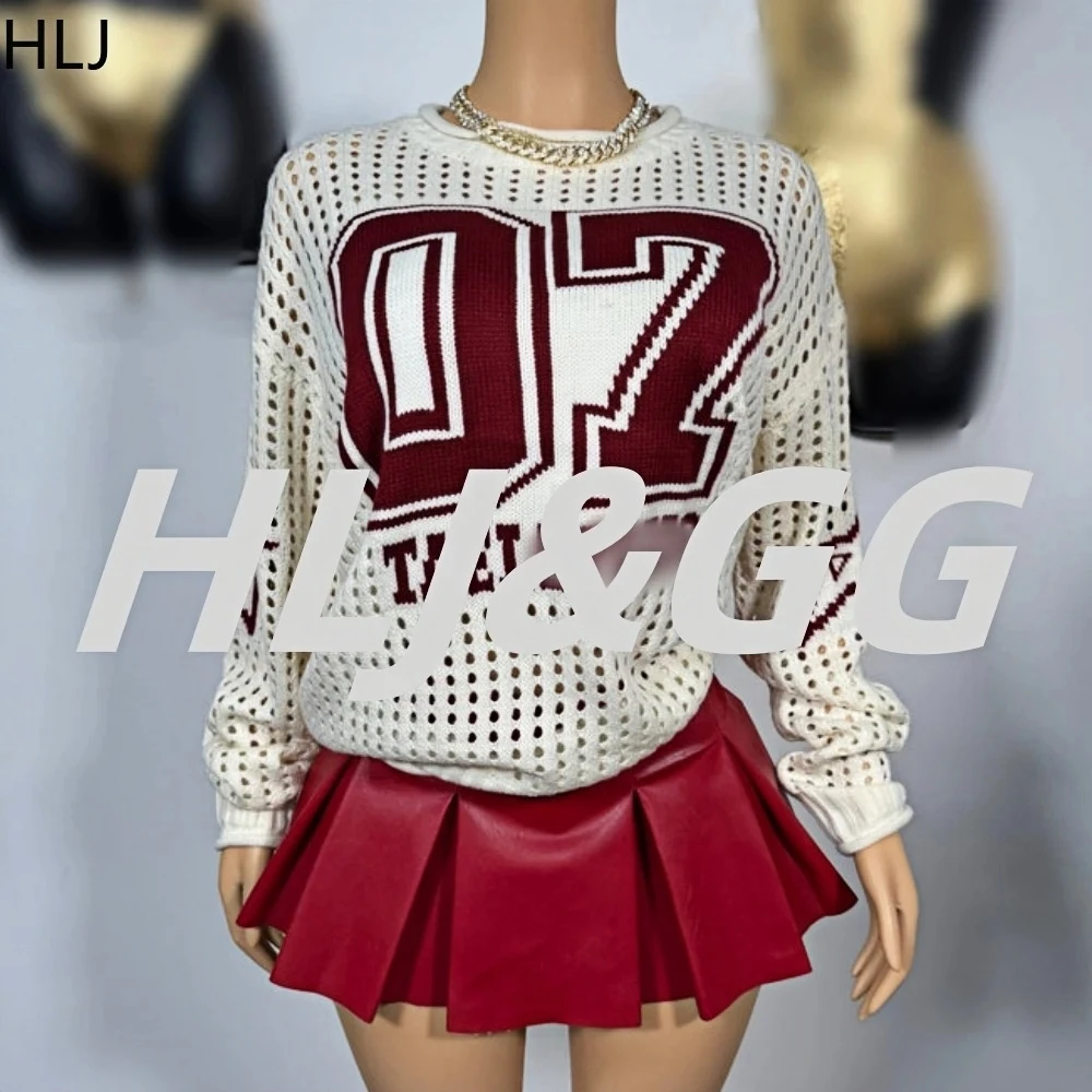 

HLJ&GG Retro American Letter Print Knitted Sweater Pullover Women Long Sleeve Loose Top Spring New Neutral Style Streetwear New